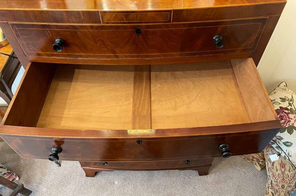 Edwardian mahogany bow front narrow chest c1910 View XI