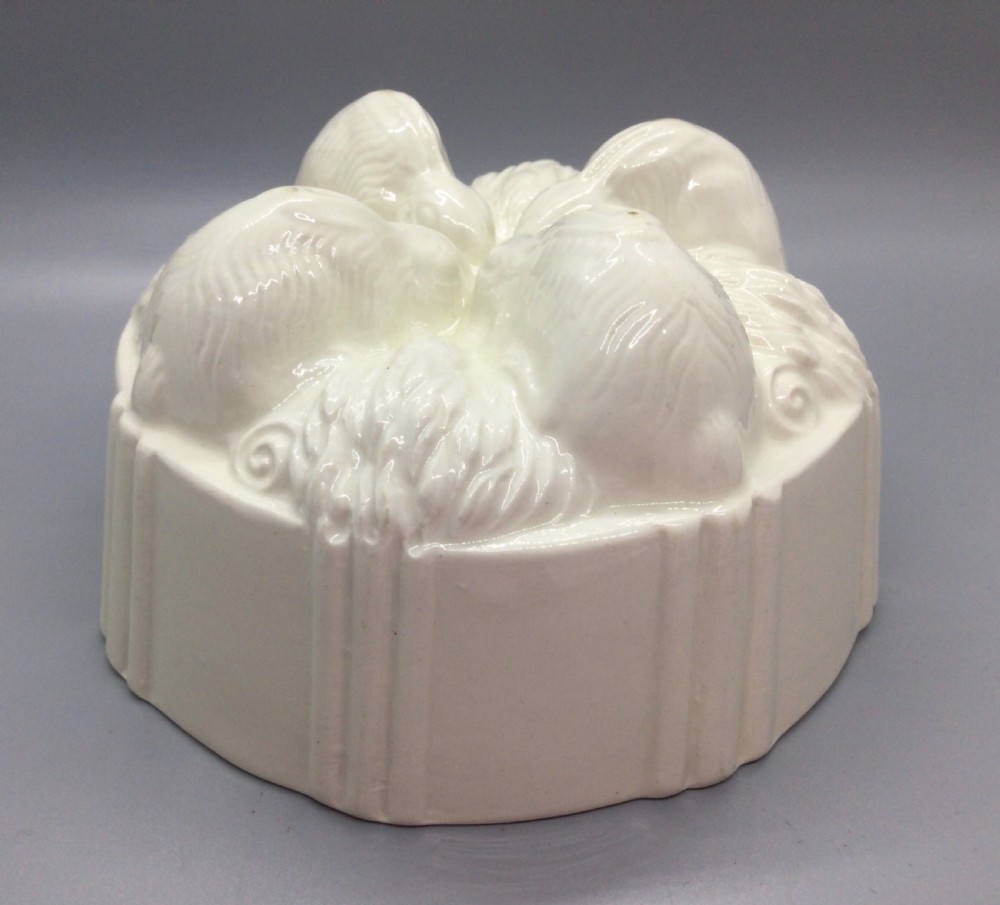 Victorian creamware rabbits 1 pint jelly mould c1880