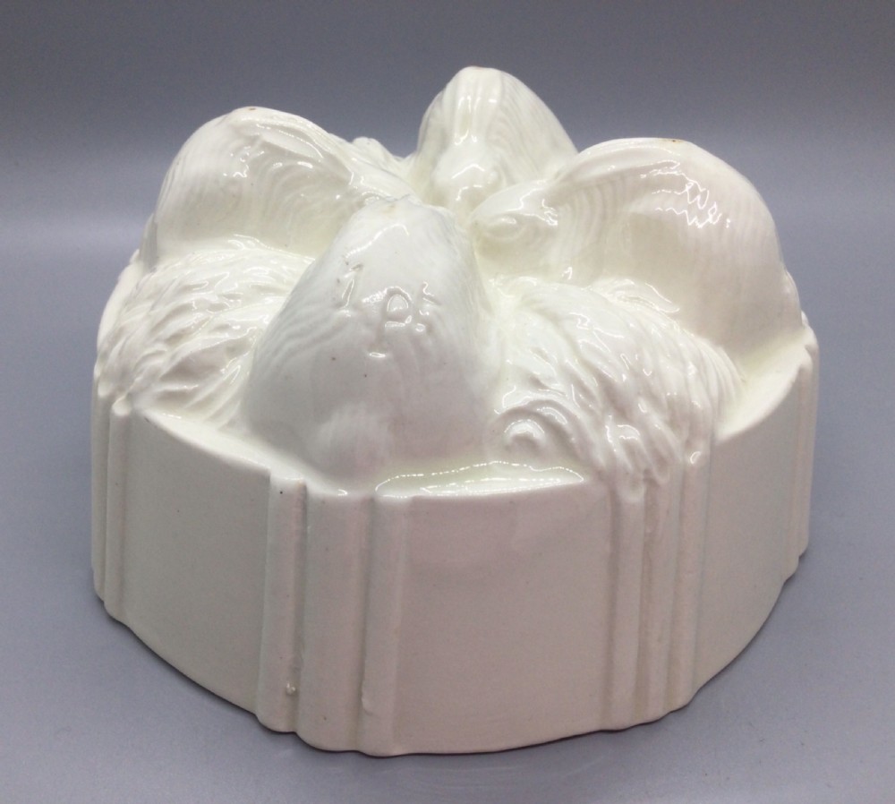 Victorian creamware rabbits 1 pint jelly mould c1880 View III