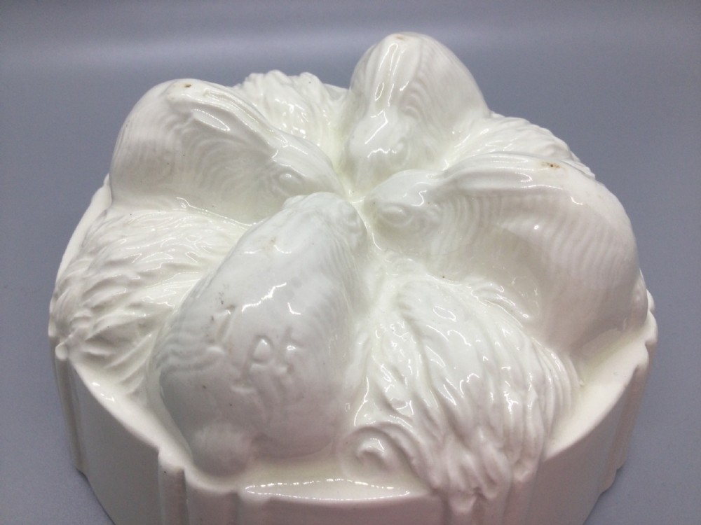 Victorian creamware rabbits 1 pint jelly mould c1880 View IV