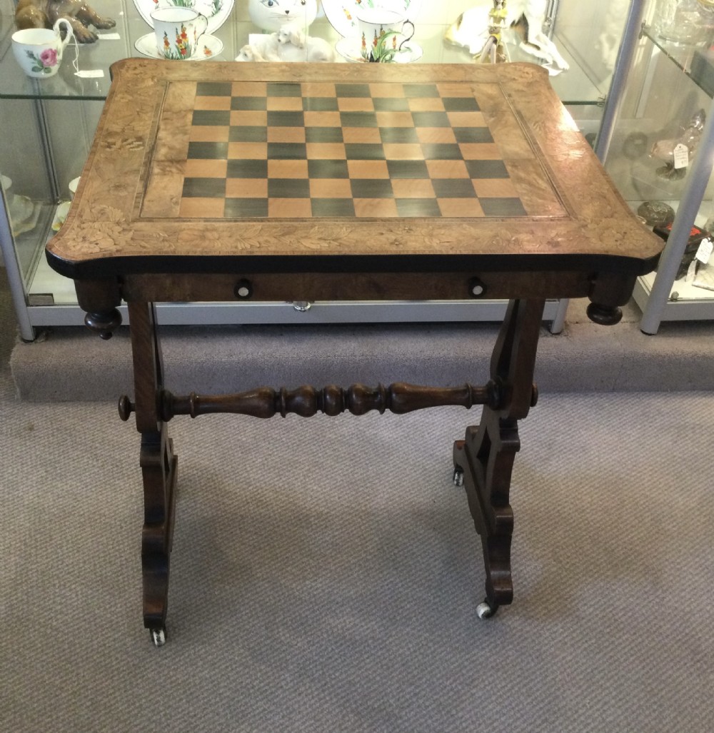 Early Victorian walnut games chess table c1860