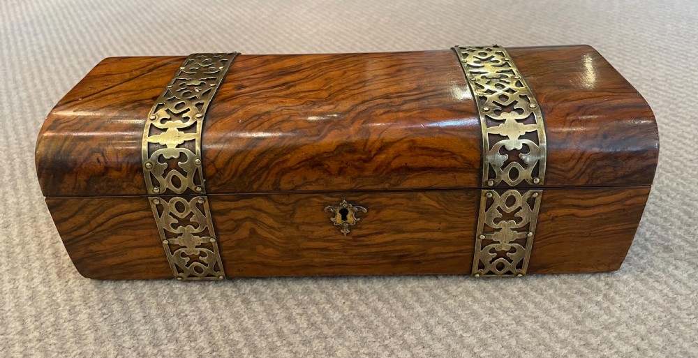 Early Victorian walnut brass mounted box c1850