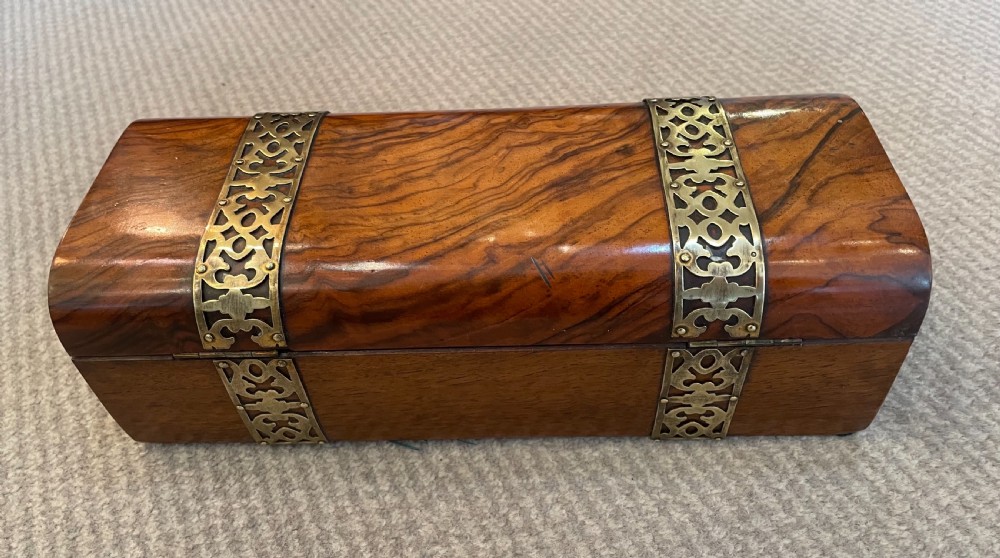 Early Victorian walnut brass mounted box c1850 View V
