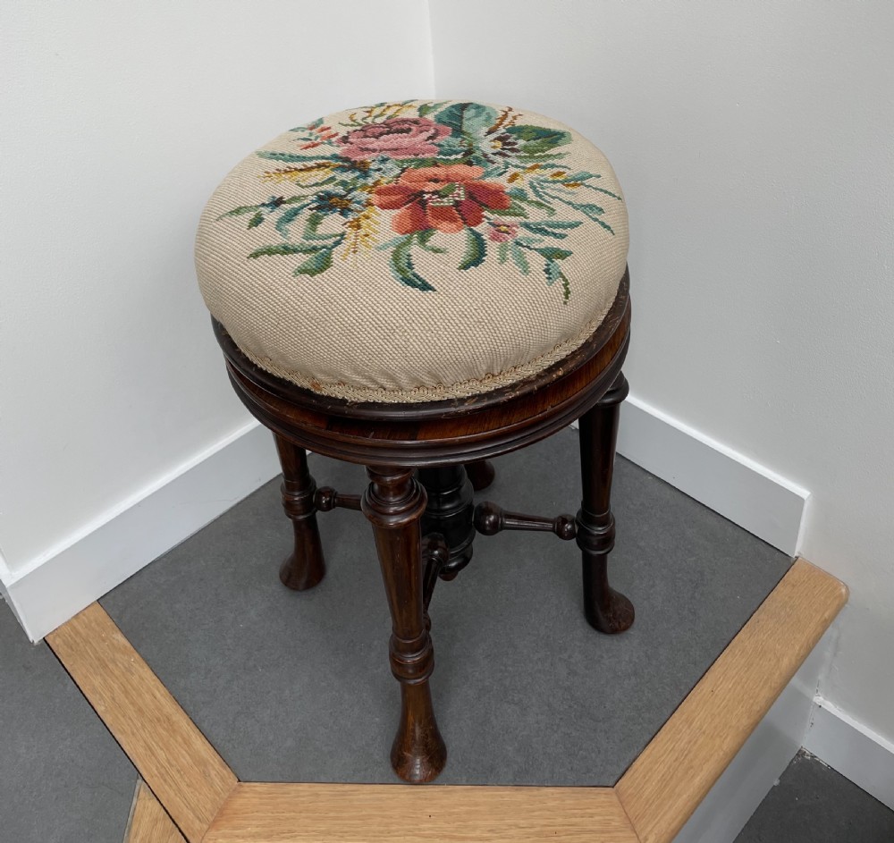 Victorian rosewood revolving piano stool c1860 Brooks Patent View II