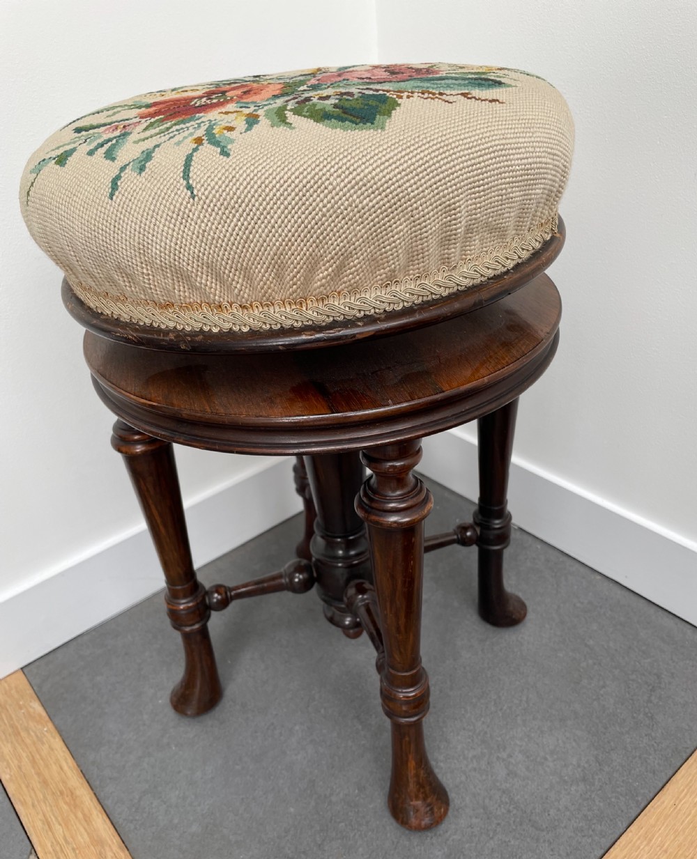 Victorian rosewood revolving piano stool c1860 Brooks Patent View VIII