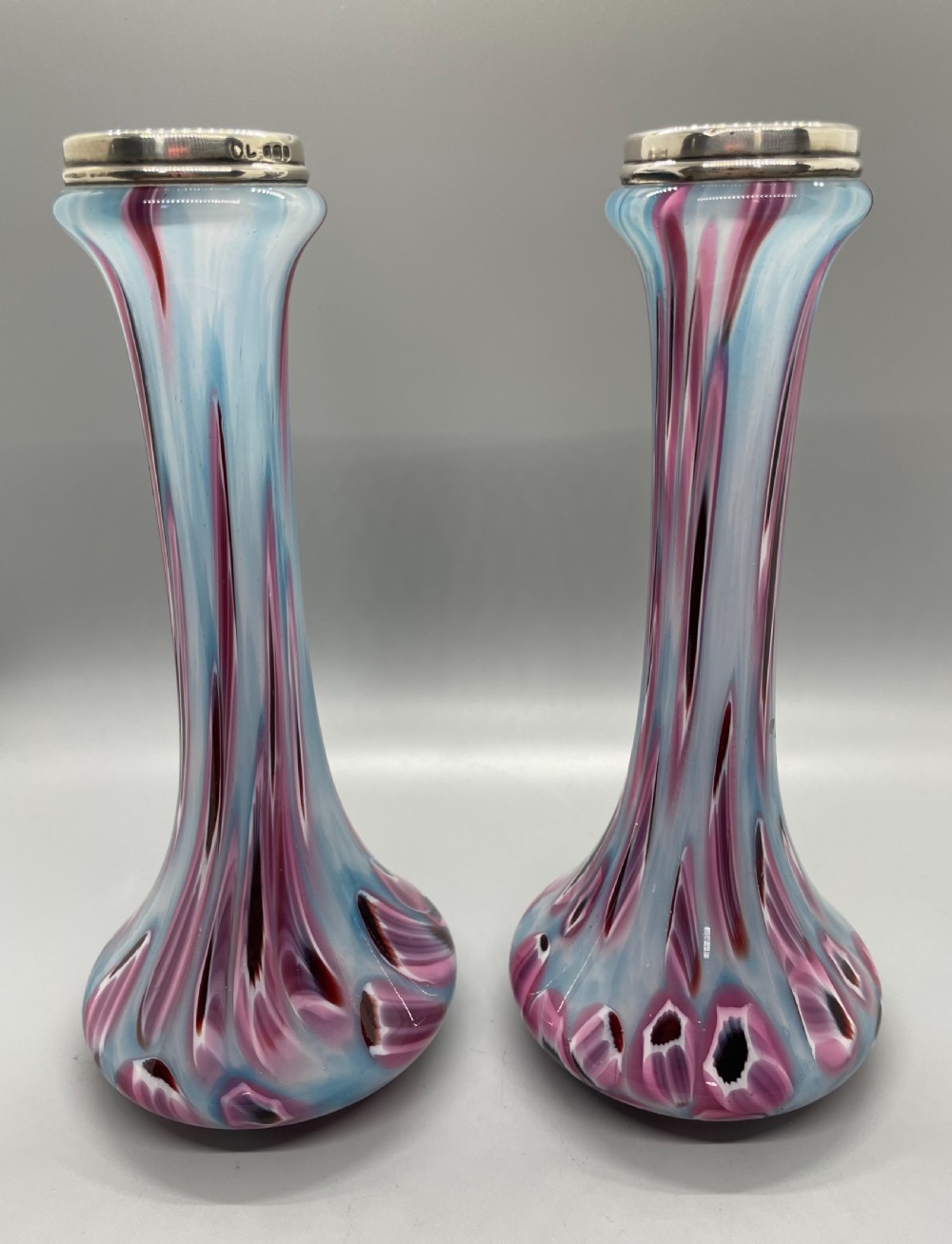 Art Deco opaque glass silver mounted vases London 1927 View III