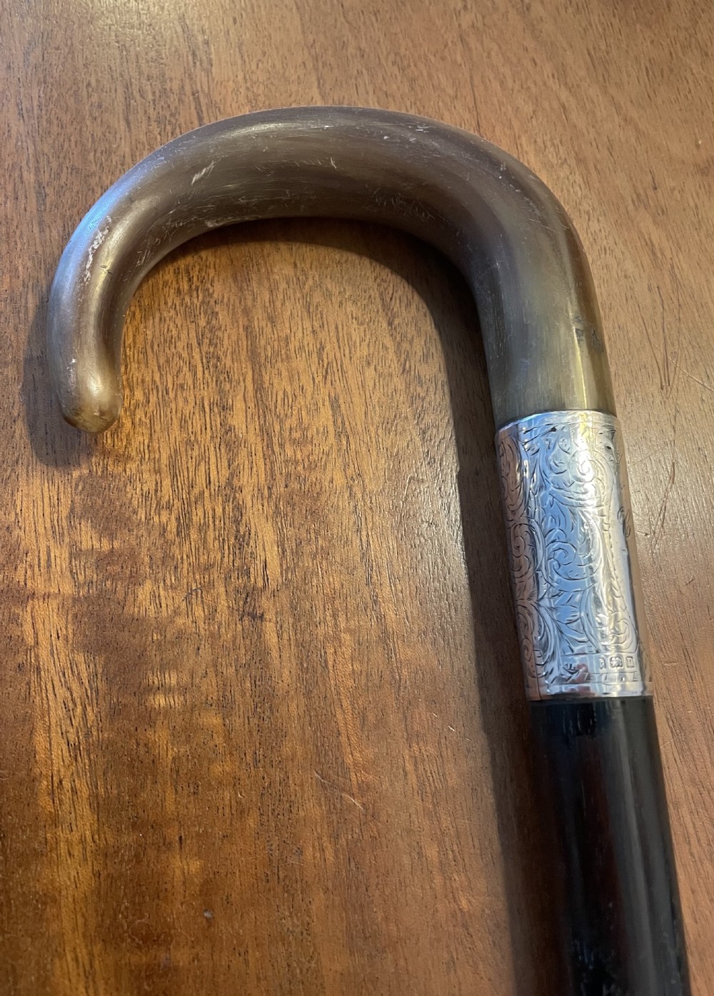 George V silver and horn ebonised walking stick cane Birmingham 1912 View II