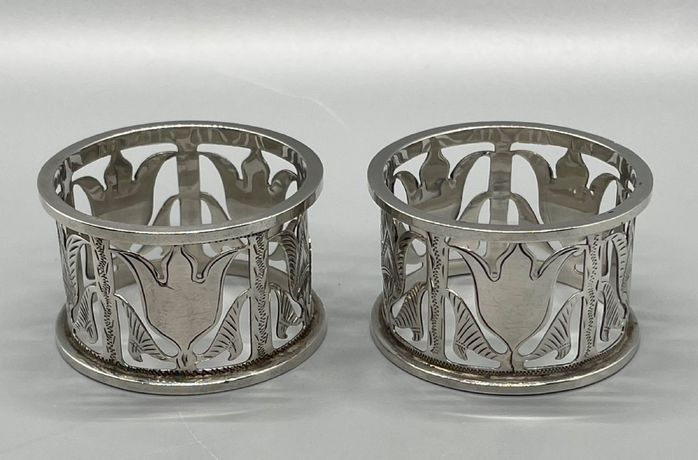 Edwardian pair Etruscan style silver napkin rings Birmingham 1904 View II