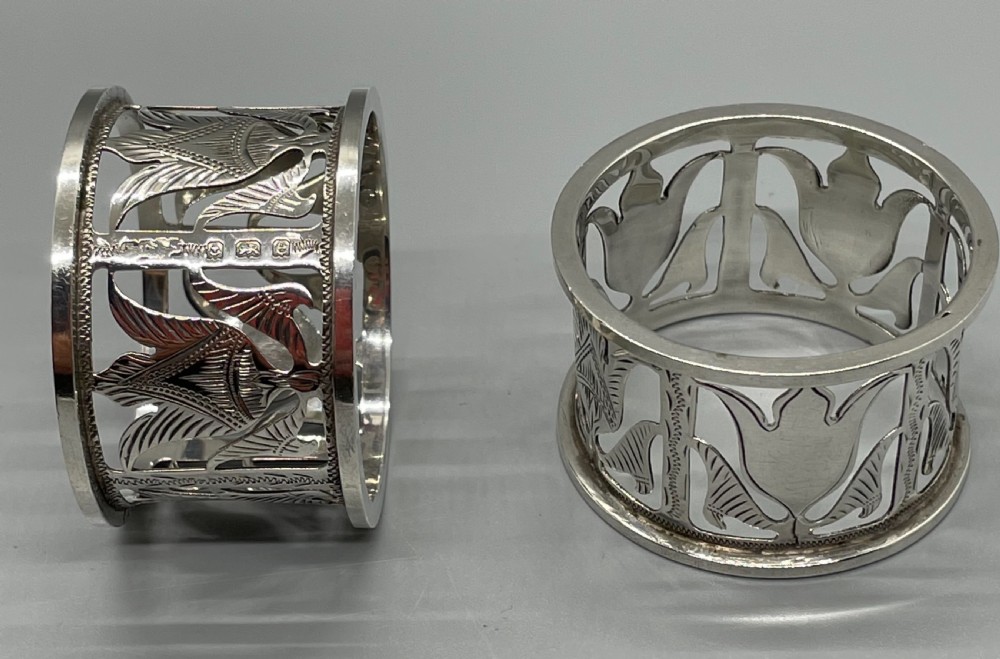 Edwardian pair Etruscan style silver napkin rings Birmingham 1904 View VIII