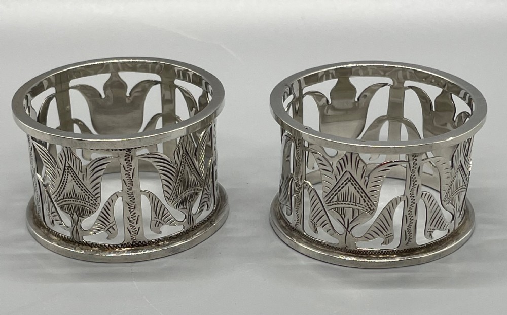 Edwardian pair Etruscan style silver napkin rings Birmingham 1904 View XII