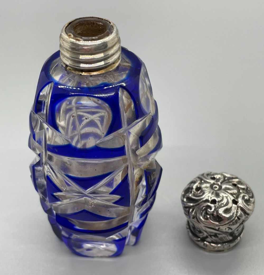 Late Victorian silver and Bristol blue overlay scent bottle c1880 View IV