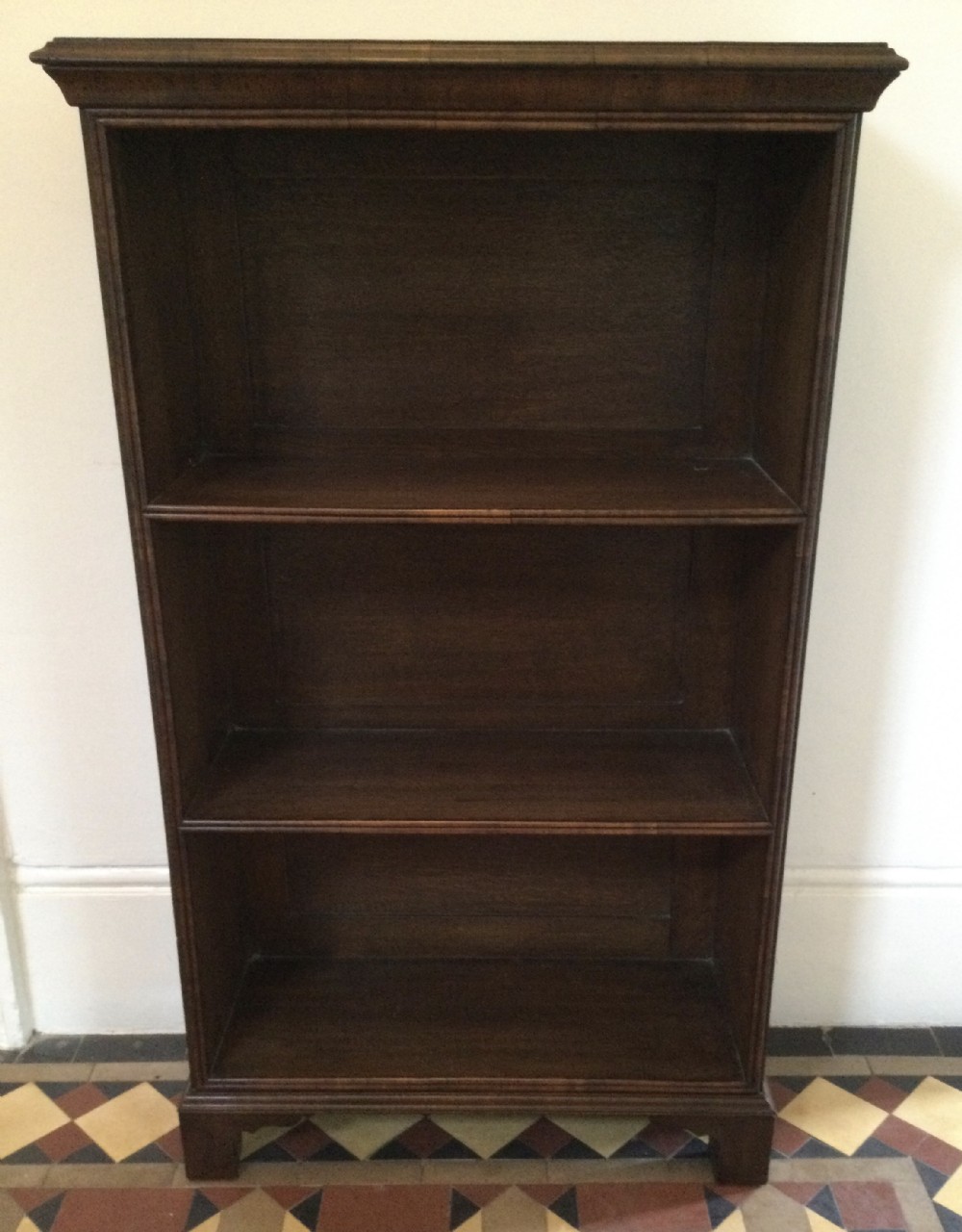 Late Victorian walnut and oak narrow bookcase c1880
