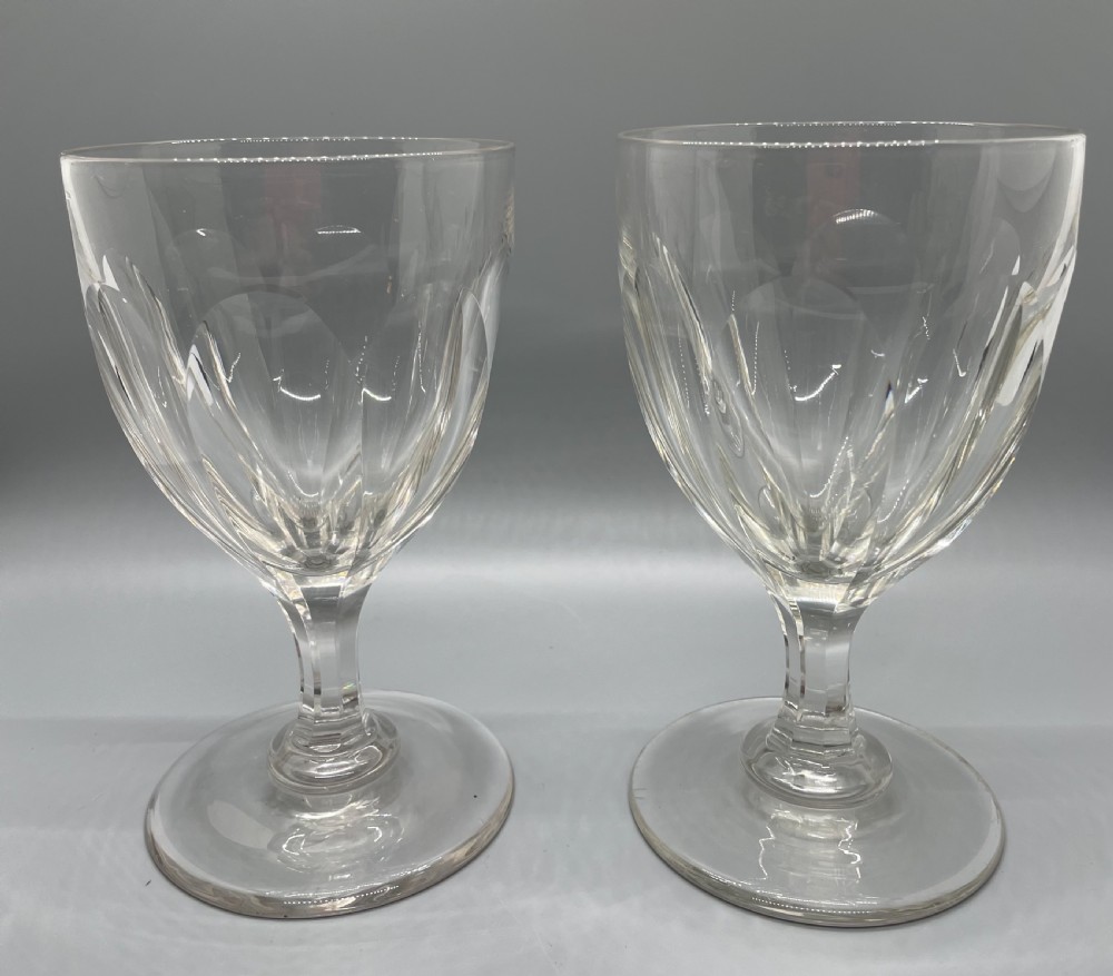 Pair of mid 19thc lead crystal rummers wine glasses c1860