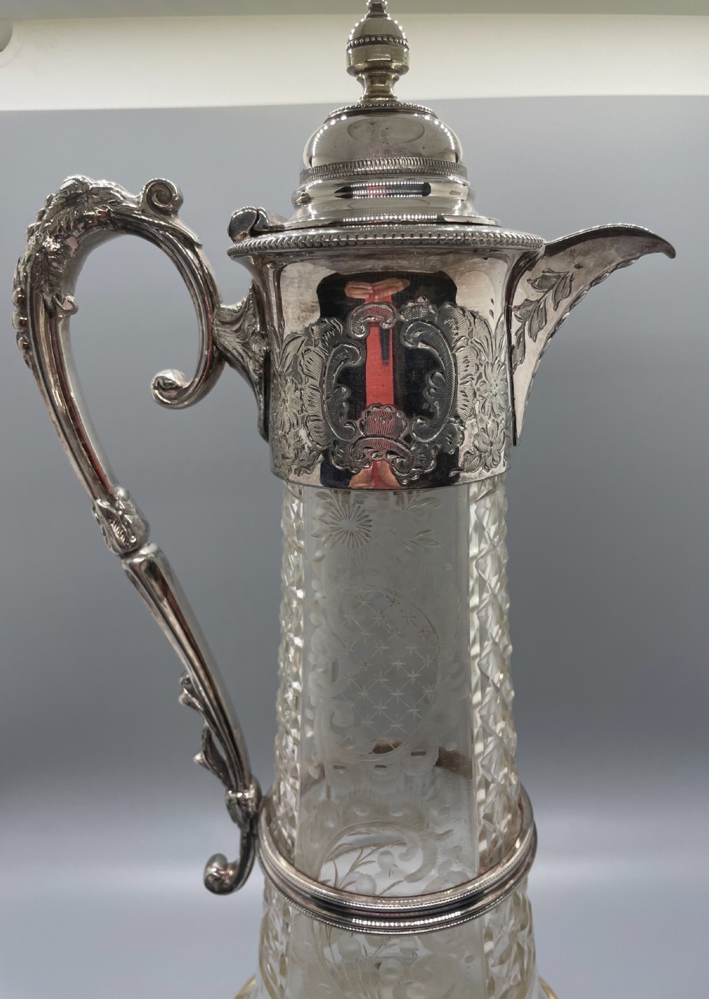 Victorian silver plate cut and engraved claret jug c1880 View VI