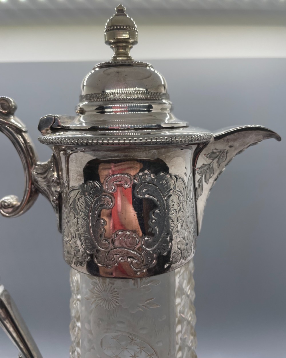 Victorian silver plate cut and engraved claret jug c1880 View VII