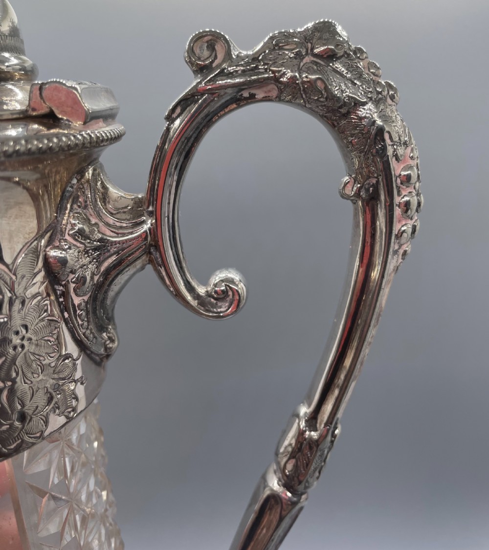 Victorian silver plate cut and engraved claret jug c1880 View XIII