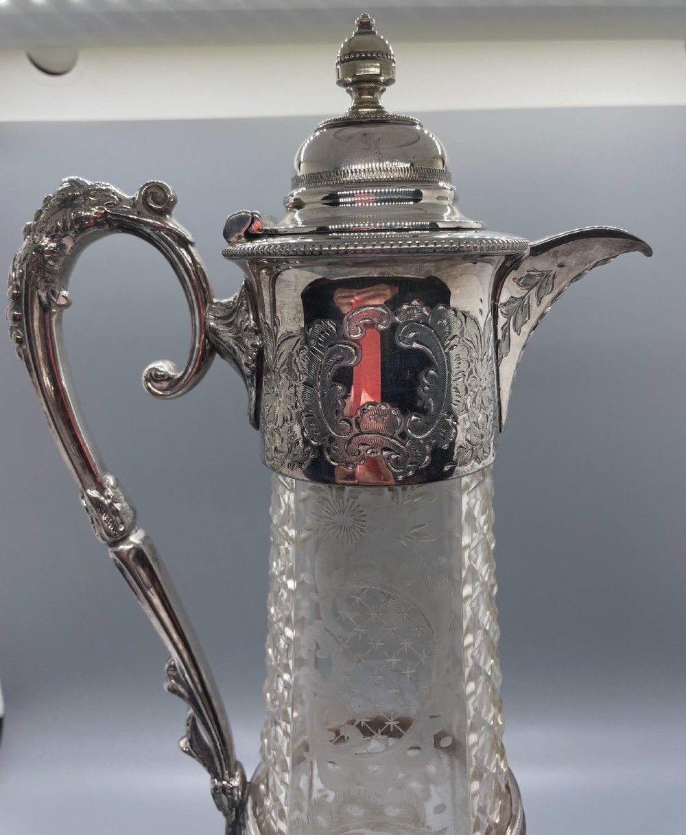 Victorian silver plate cut and engraved claret jug c1880 View XIV