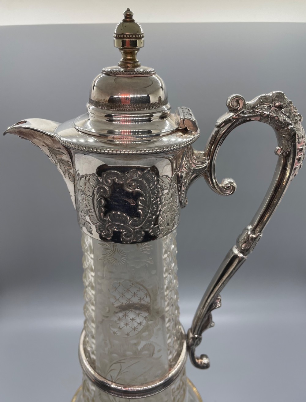 Victorian silver plate cut and engraved claret jug c1880 View XVI