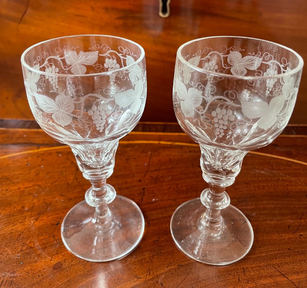 Set 6 Edwardian engraved and cut port wine glasses c1900 View IV