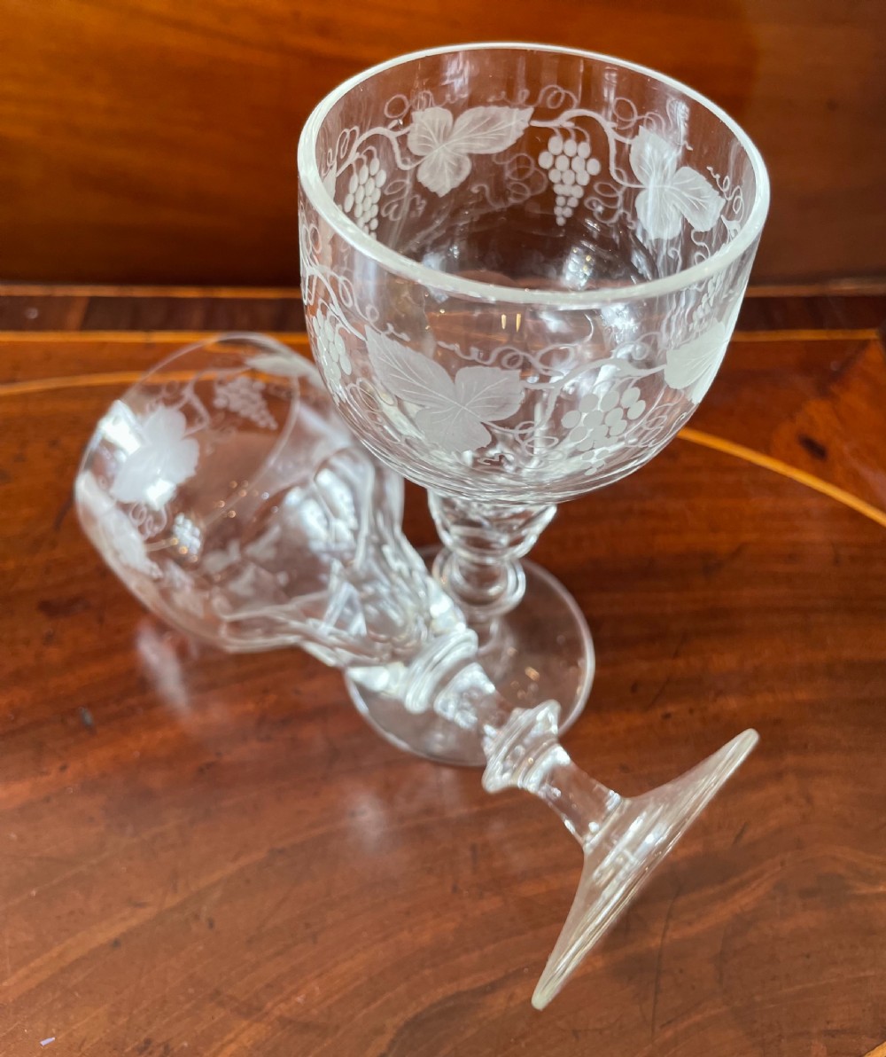 Set 6 Edwardian engraved and cut port wine glasses c1900 View V