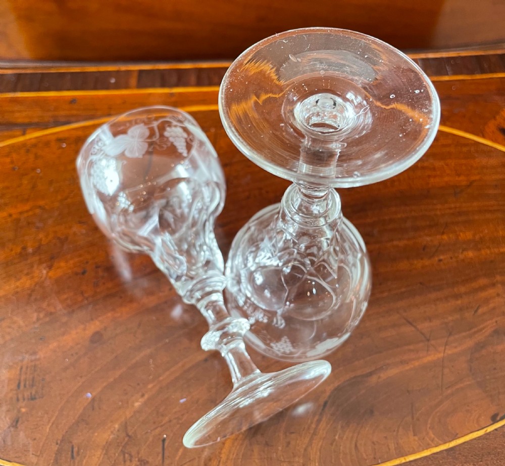 Set 6 Edwardian engraved and cut port wine glasses c1900 View VI