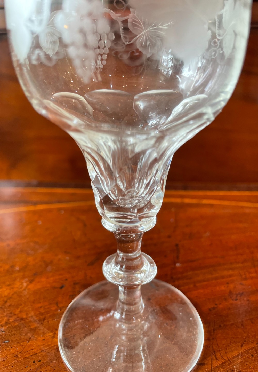 Set 6 Edwardian engraved and cut port wine glasses c1900 View VIII