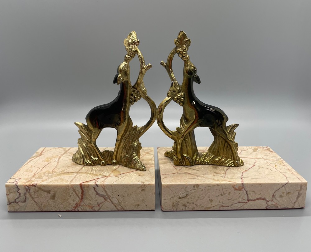  Deco era French bronzed deer bookends c1930
