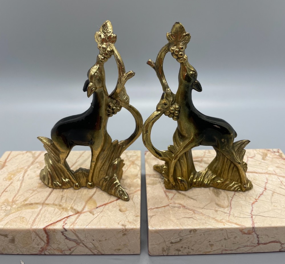  Deco era French bronzed deer bookends c1930 View II
