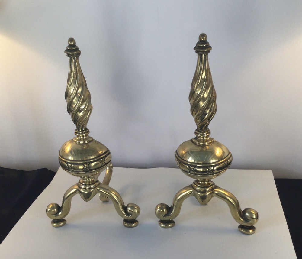 Late Regency pair brass andirons fire dogs c1840