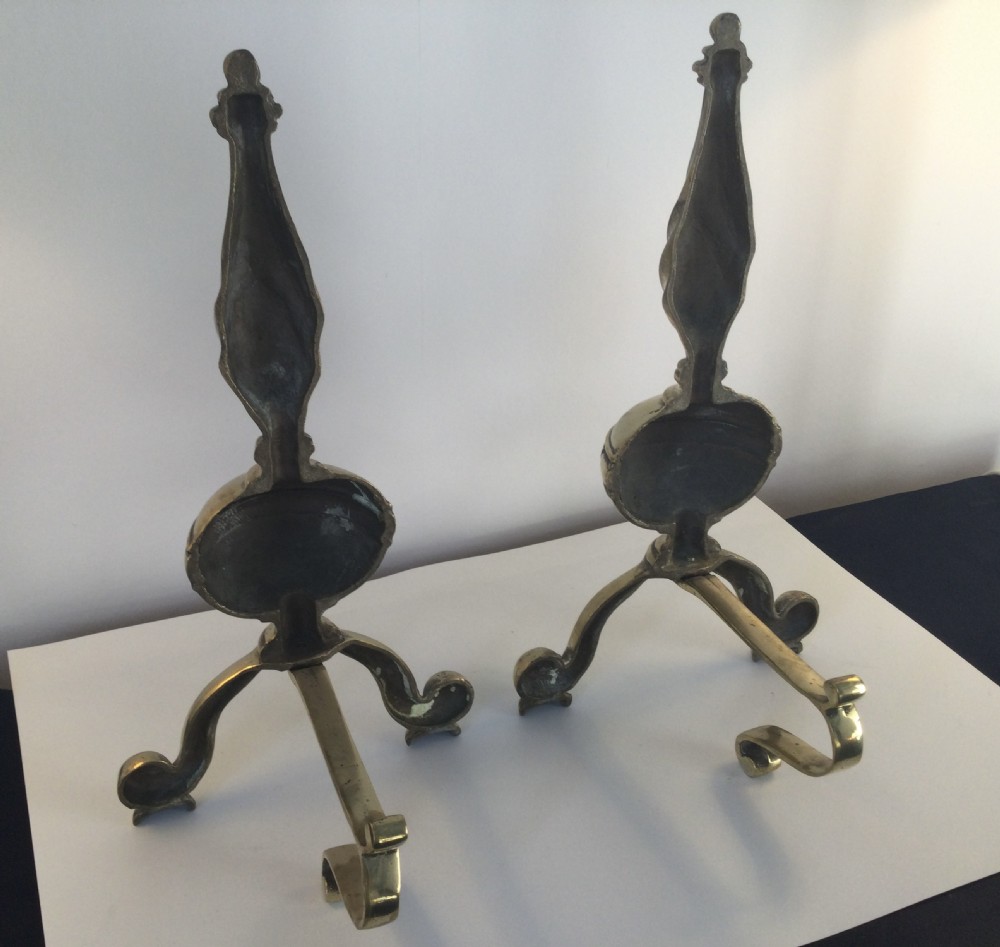 Late Regency pair brass andirons fire dogs c1840 View IV