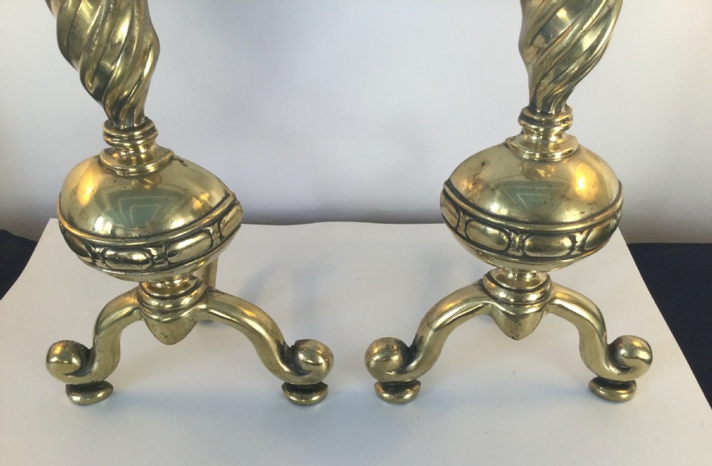 Late Regency pair brass andirons fire dogs c1840 View V