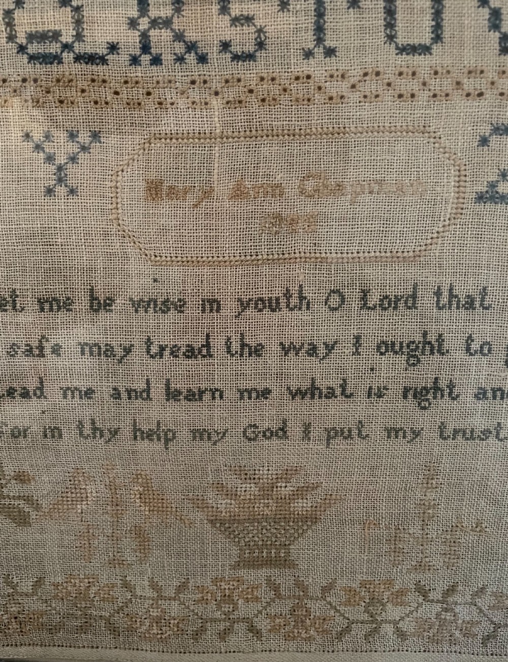 Early 19thc sampler by Mary Ann Chapman c1820 View XI