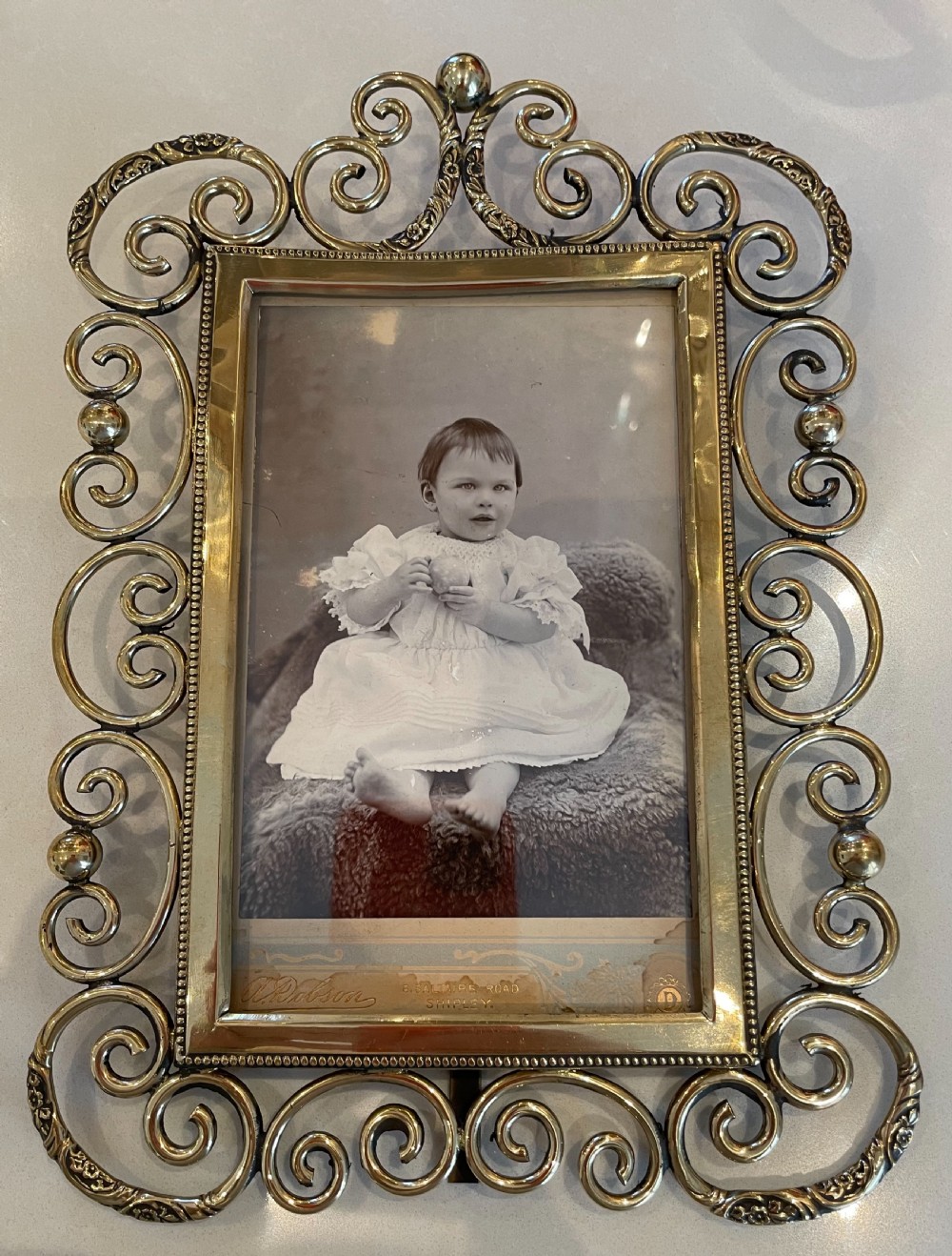 Victorian ornate brass ring photo frame c1880