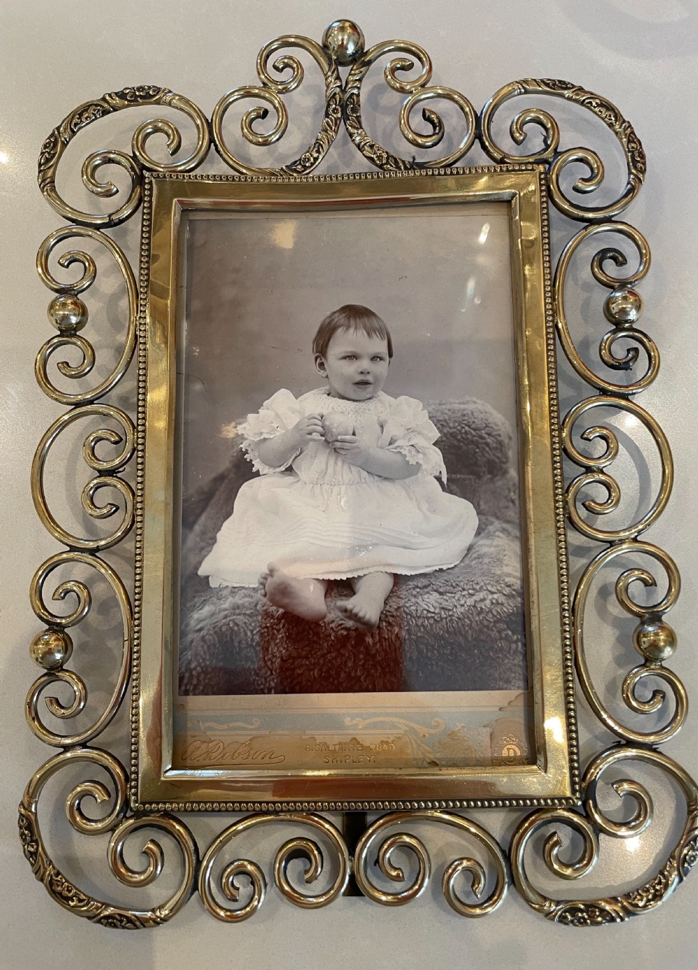 Victorian ornate brass ring photo frame c1880 View II