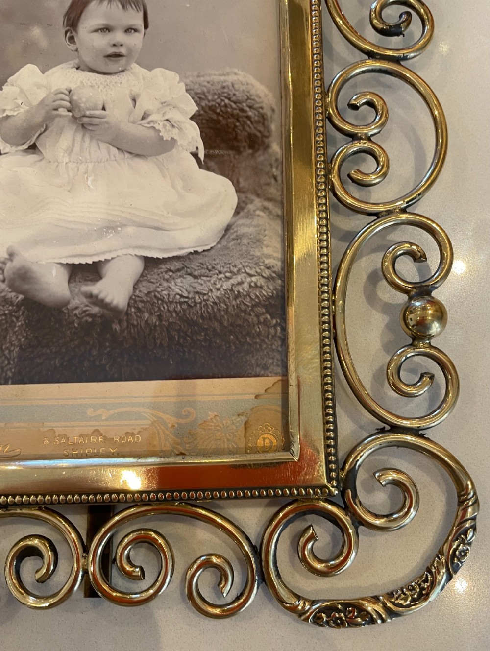 Victorian ornate brass ring photo frame c1880 View V