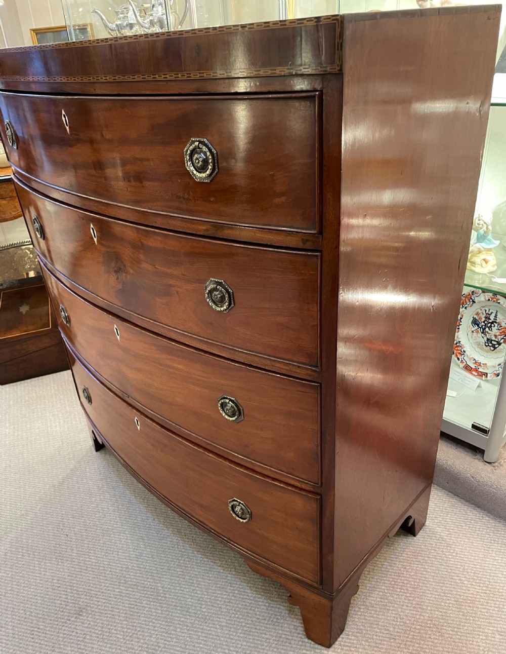 Early 19thc mahogany bow front four drawer chest c1820 View V