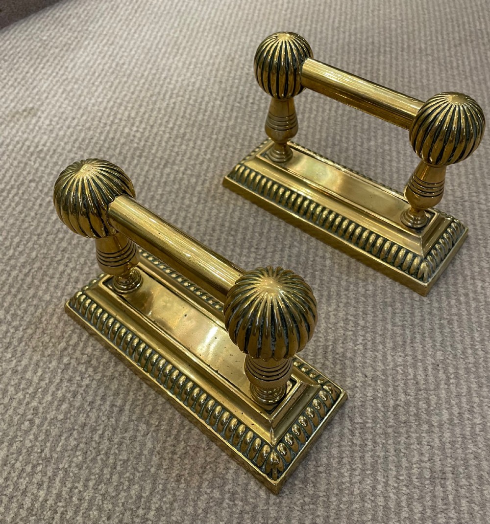 Pair early 19thc brass andirons fire dogs c1820