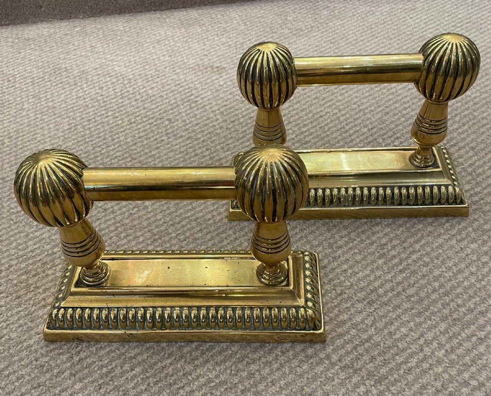 Pair early 19thc brass andirons fire dogs c1820 View II
