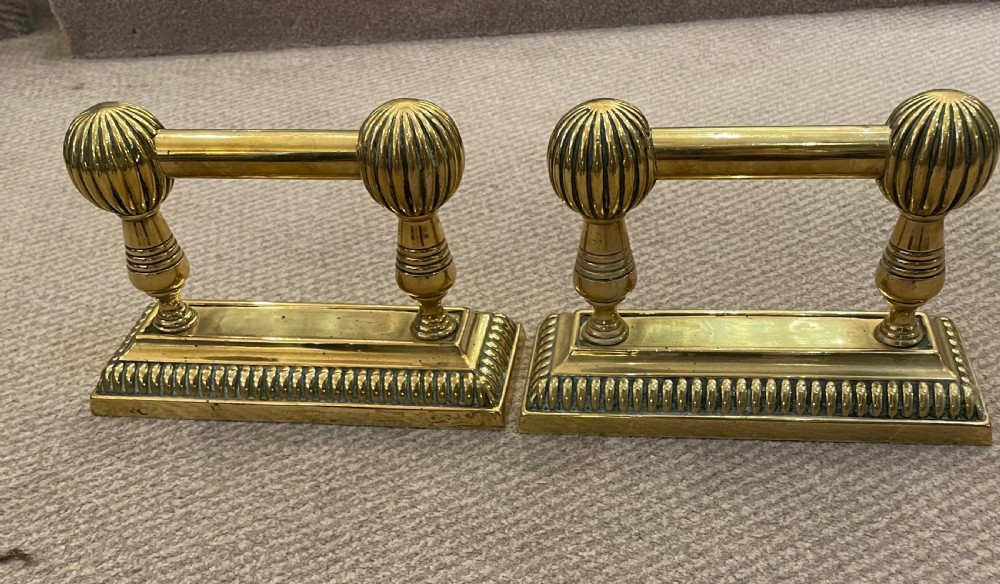 Pair early 19thc brass andirons fire dogs c1820 View IV