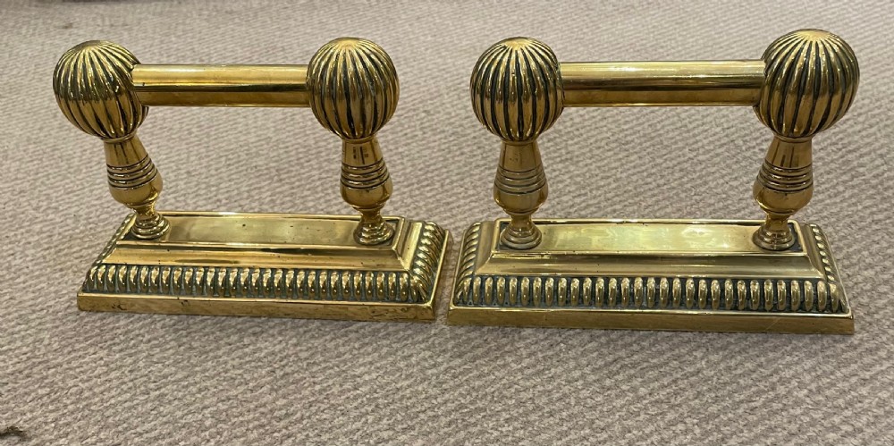 Pair early 19thc brass andirons fire dogs c1820 View V