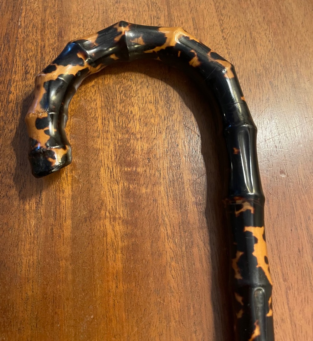 Early 20thc tortoiseshell bamboo style cane walking stick c1920 View VII