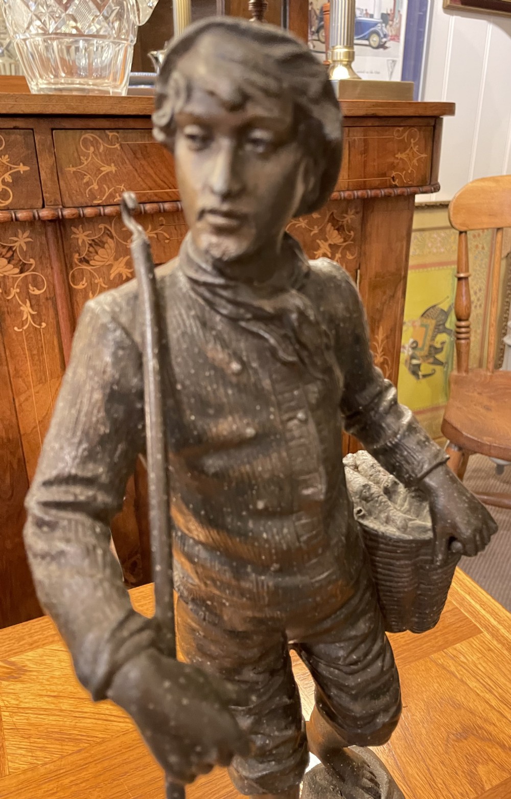 Late 19thc pair spelter fisherfolk, signed E Rousseau View III