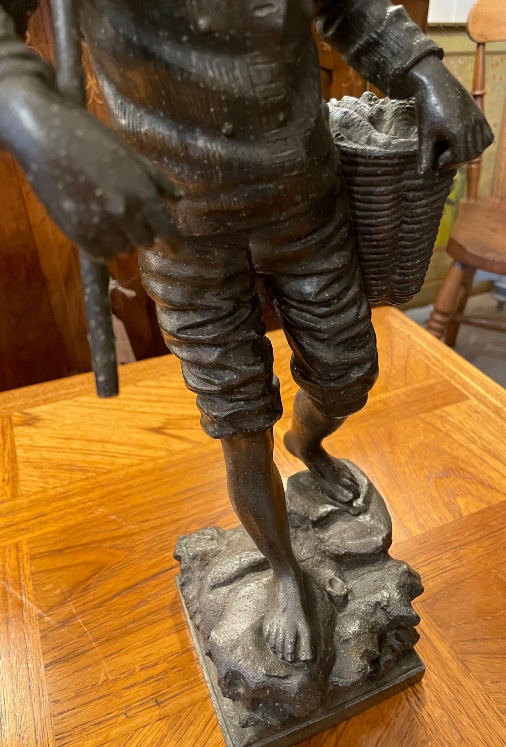 Late 19thc pair spelter fisherfolk, signed E Rousseau View IV