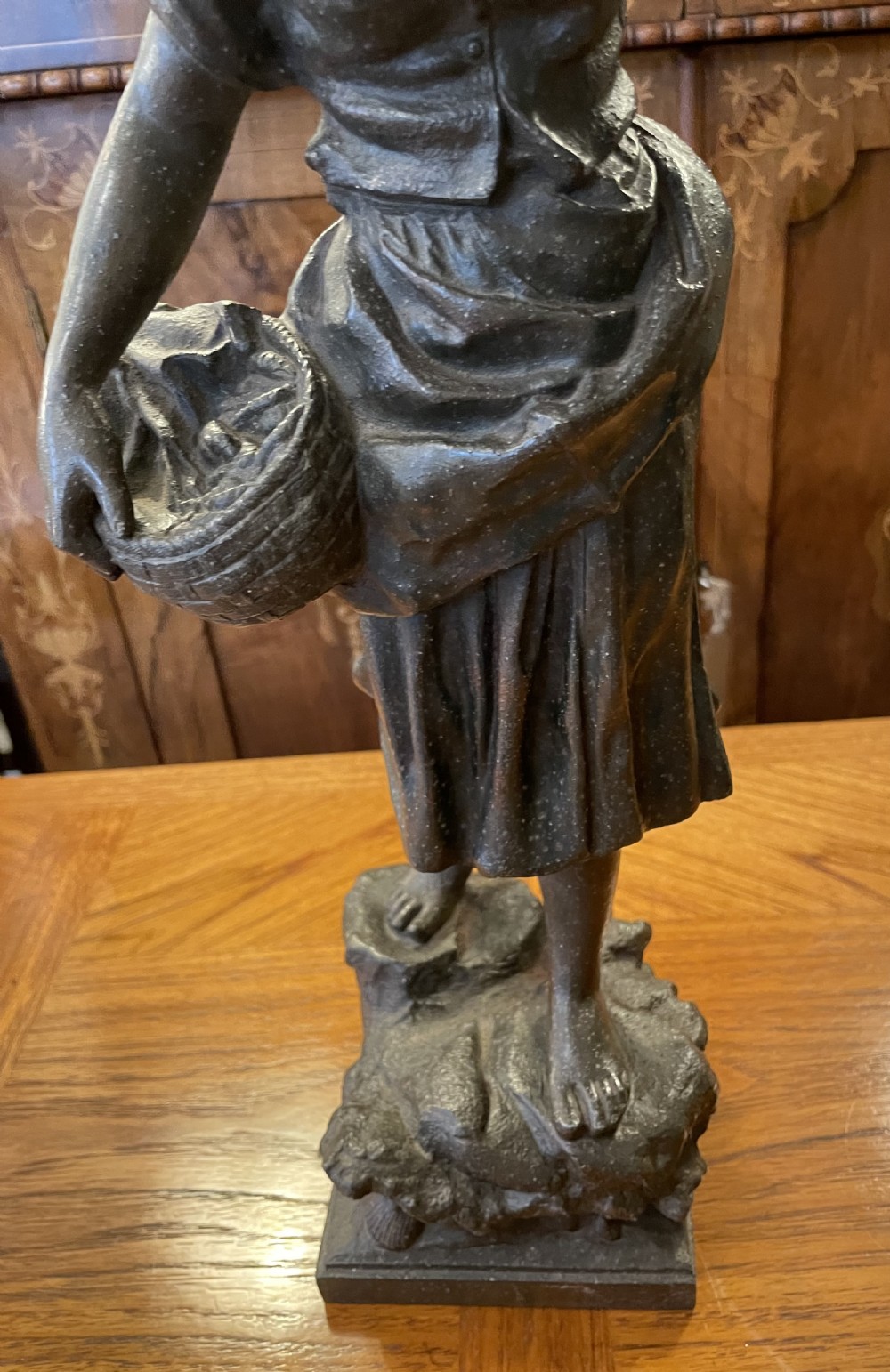 Late 19thc pair spelter fisherfolk, signed E Rousseau View X