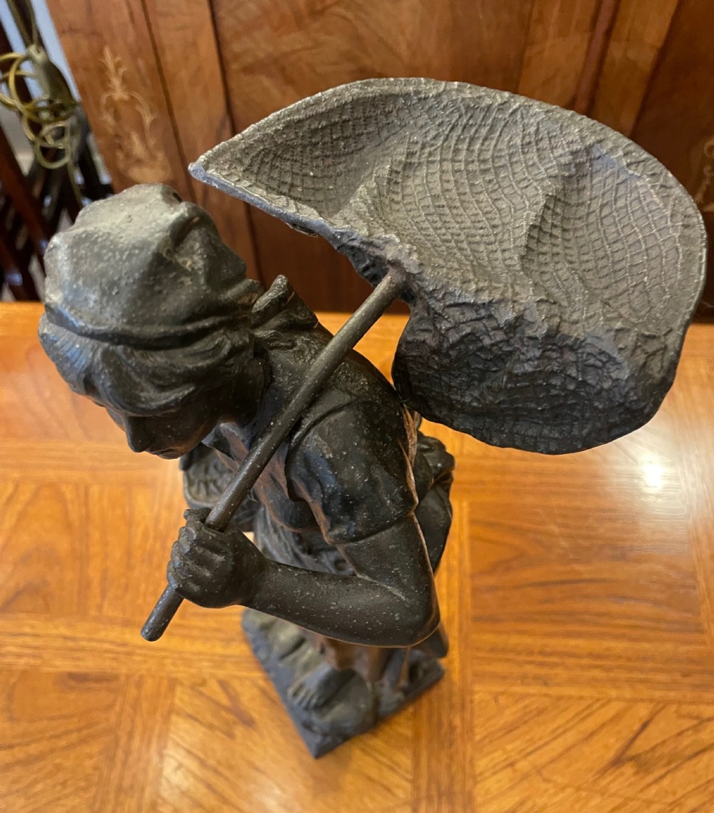 Late 19thc pair spelter fisherfolk, signed E Rousseau View XIV