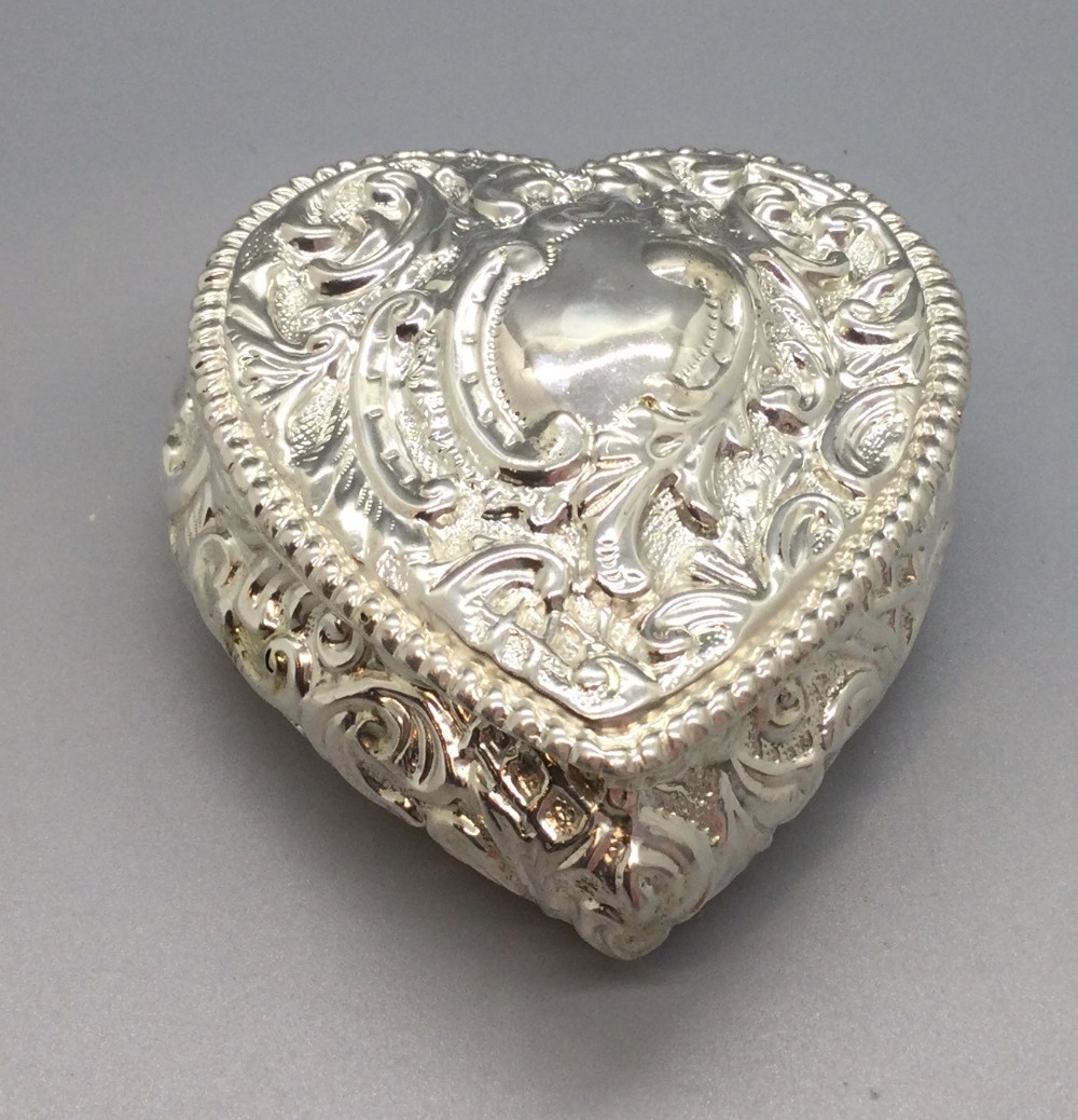 Victorian silver heart shape box Chester 1897