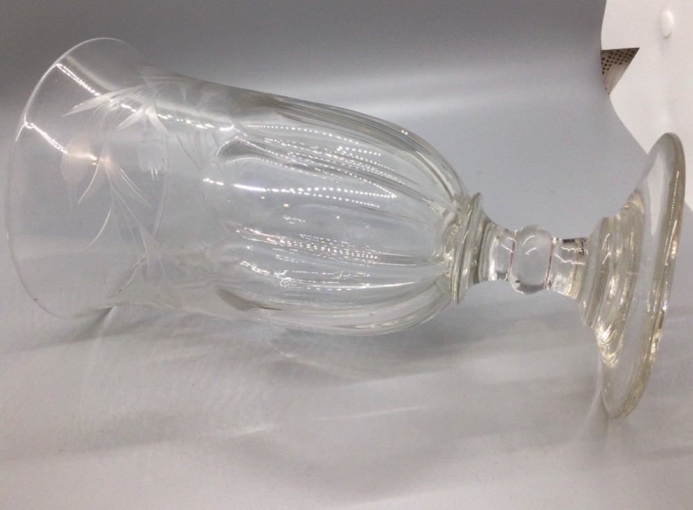 Early Victorian engraved cut lead crystal celery vase c1850 View IV