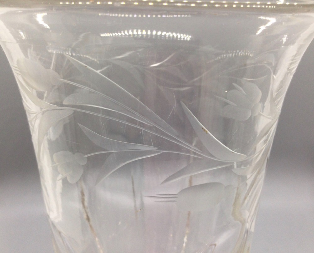 Early Victorian engraved cut lead crystal celery vase c1850 View IX
