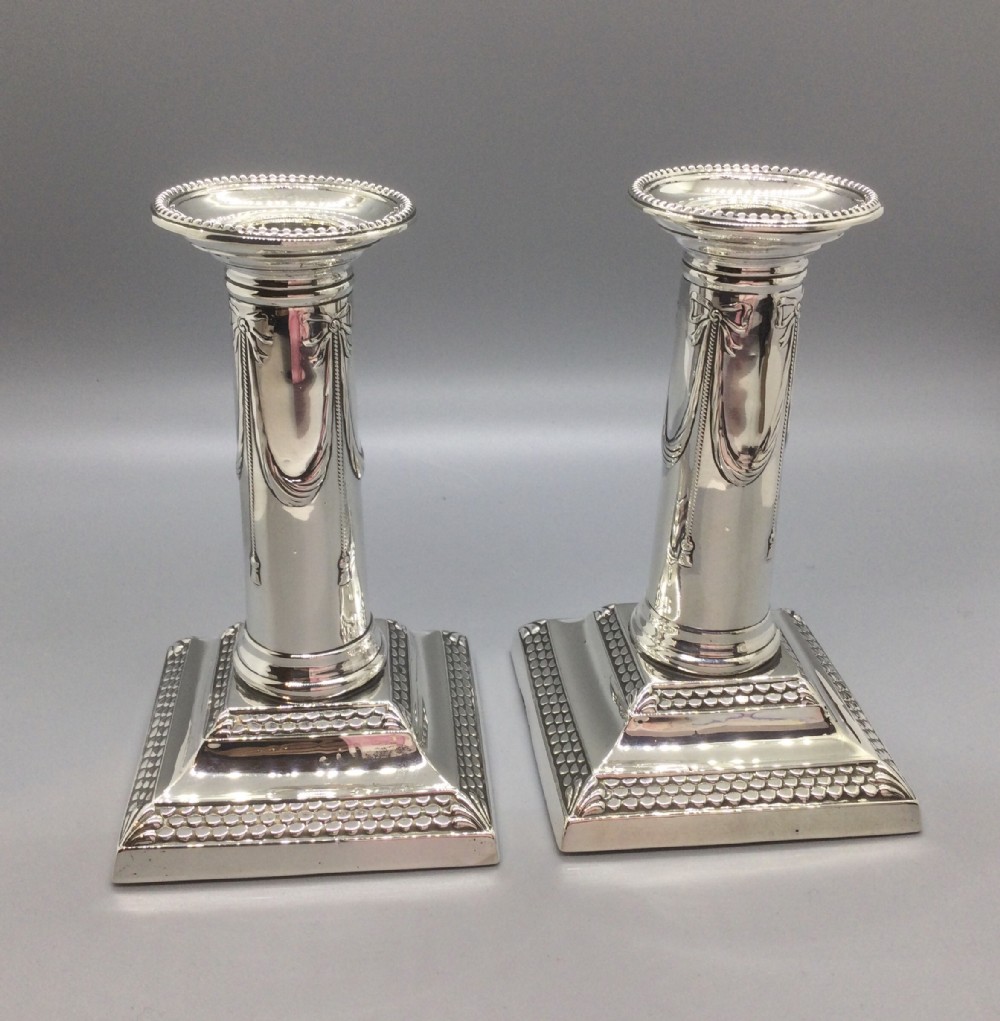 Late Victorian pair silver candlesticks London 1899 THOMAS BRADBURY & SONS