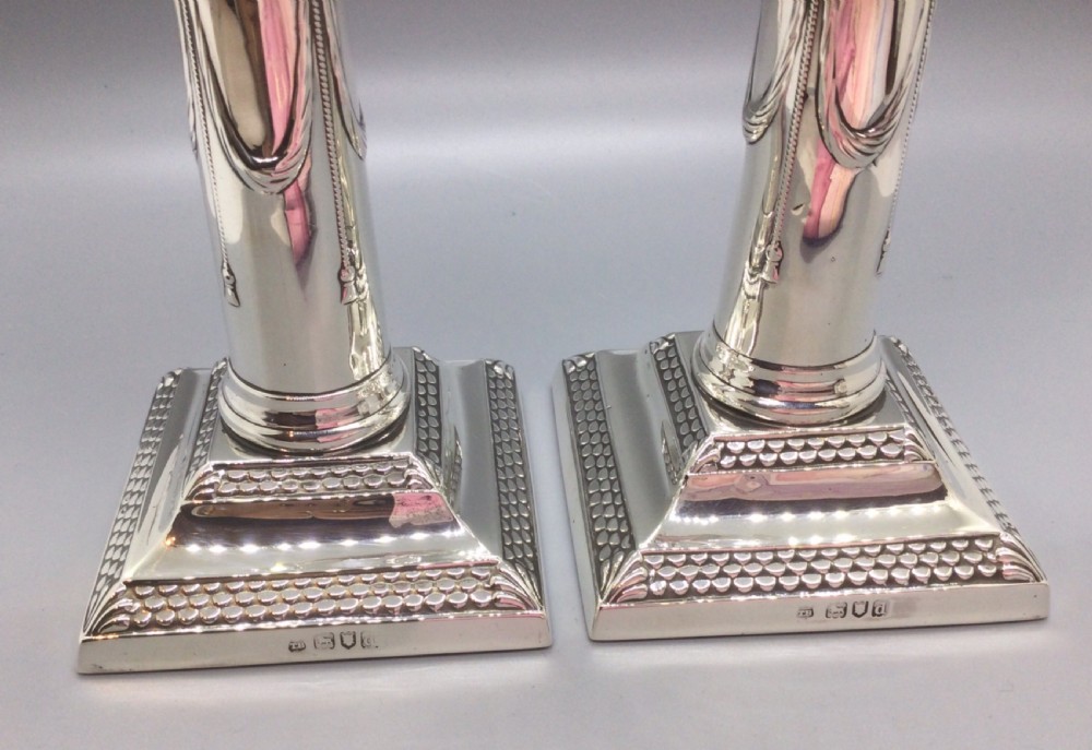 Late Victorian pair silver candlesticks London 1899 THOMAS BRADBURY & SONS View III